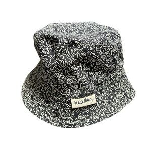 Keith Harding Reversible Bucket Hat All Over Print Heart Embroidered Tan